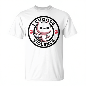 T-shirt unisexe pour adulte à manches courtes et col rond, imprimé sérigraphié « I Choose Violence Cat », design promotionnel - Product Image 2