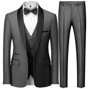 Costume trois pièces pour homme noir, taille grande, pour mariage d'automne, veste, pantalon et gilet, coupe ajustée tendance - Product Image 3