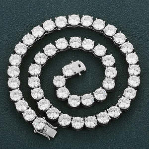 Collar de Tenis de Moissanita con Corte Redondo para Hombre, Chapado en Oro Vintage sobre Plata 925, Elegante - Regalo Perfecto - Product Image 2