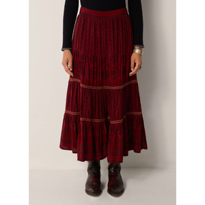 Falda Cruzada Josephine Chateaux Bordeaux, Falda Midi Cómoda y Transpirable con Tela de Nailon y Seda Bordada, Talla XS - Product Image 3