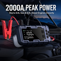 Démarreur de secours 2000A, gonfleur de pneus 160 PSI, batterie externe portable 16000 mAh avec charge rapide PD65W pour moteurs essence 8L et diesel 6L