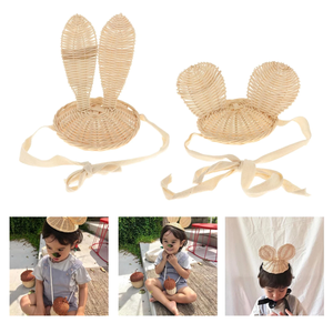 Sombrero adorable hecho a mano con orejas de conejo para niño, gorro de mimbre de calidad superior a la moda, sombreros de verano para niño - Product Image 6