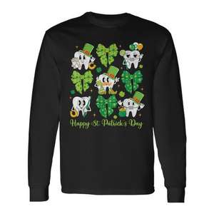 Camiseta de Manga Larga con Lazo Coqueta para el Día de San Patricio, Diseño Inspirado en los Dientes Irlandeses, para Dentistas y Asistentes Dentales, Camisetas Promocionales - Product Image 1
