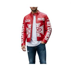 Veste de motard en cuir véritable pour homme Leathertex, collection automne, avec fermeture éclair et col montant, séchage rapide - Product Image 1