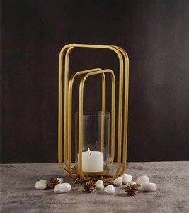 Heavy Metal Candle Holder <b>Set</b> Of-2 with Glass Jar Unique Design for <b>Dinner</b> Room Wood Candle Holders Lanterns Candle Jars - Product Image 2