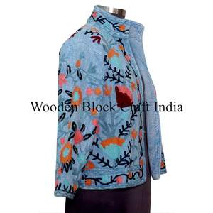 Beautiful Women's Winter Knitted Hand Embroidery Reversible Suzani <b>Quilted</b> Cotton Filled Short <b>Jacket</b> - Product Image 4