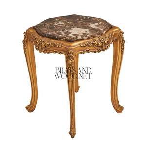 Mesa Auxiliar Hexagonal de Lujo con Tapa de Mármol Emperador Oscuro y Patas Barrocas Talladas a Mano con Hoja de Oro Ornamentada para Decoración de Palacios - Product Image 4