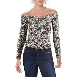 Top da donna For Guess Julissa stampato con spalle scoperte, fantasia floreale leopardata, stile coreano, con volant (XL) per primavera/estate - Product Image 1