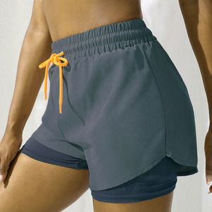 Pantalones cortos deportivos de cintura alta para mujer, venta al por mayor, de alta calidad, de secado rápido, transpirables, antiexposición, pantalones cortos deportivos de doble capa - Product Image 3