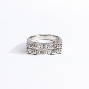 18K <b>Gold</b> Plated Stainless Steel Double Row White CZ Band <b>Ring</b> - Product Image 4