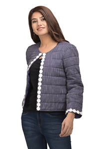 แจ็กเก็ตผ้าฝ้ายลายทางสำหรับผู้หญิงแบบไม่ทอแบบนอนวูฟเวนย้อมสีสำหรับฤดูร้อน - Product Image 3