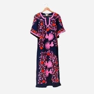 Nouveau automne Vintage luxe Resort porter 100% coton brodé à la main travail floral 3/4 manches plage longue Maxi dames robe - Product Image 2