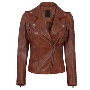 Women's Brown Genuine Leather Hooded <b>Biker</b> <b>Jacket</b> With Zipper Closure Full Sleeve Motorcycle Style Autumn Wear - Product Image 3