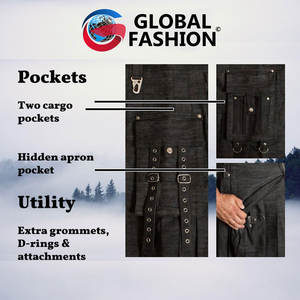 Kilt écossais en denim gris anthracite pour homme, clous en laiton, respirant, anti-rides, chaînes métalliques, vente en gros 2026 - Product Image 4