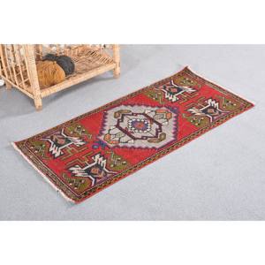 Tapis de support en latex écologique en laine verte rouge classique vintage 1.5x3.3 pieds motif de couloir en peluche patchwork abstrait pour l'entrée - Product Image 3