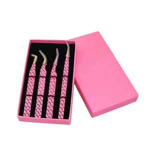 Pinzas de extensión de pestañas con estampado de pestañas de color rosa con puntas de fibra Logotipo personalizado y embalaje Etiqueta privada, kit completo todo en uno - Product Image 5