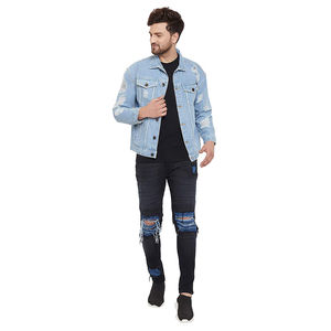 Chaqueta Vaquera de Mezclilla para Hombre, Estilo Invernal, Lavada, Azul Claro, Chaquetas Vaqueras al por Mayor, Moda Urbana, Chaqueta Vaquera de Mezclilla Única de Estilo Hip Hop - Product Image 5