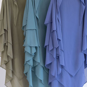 Haute qualité 3 couches Khimar malaisie musulmane femmes vêtements quotidiens couleur unie en mousseline de soie Thobe/Thawb Long Style musulman traditionnel - Product Image 5