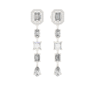Boucles d'oreilles pendantes en diamant de laboratoire 3.098 CT, coupes émeraude, ovales, carrées et en forme de poire, or 18 carats, 14 carats, 10 carats et argent 925, rose - Product Image 2