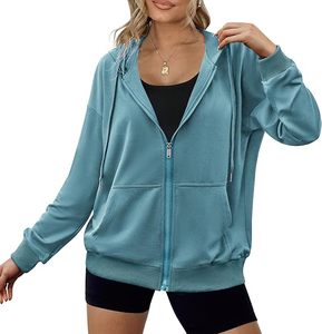 Women's Lightweight <b>Hoodies</b> Full Zip Up Oversized Sweatshirts with Pockets Long Sleeve <b>Thin</b> Casual Hooded Jackets - Product Image 2