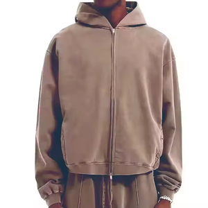 Sudadera con capucha unisex de forro polar con cremallera, logotipo bordado, hombros caídos, ajuste holgado para hombre, ideal para invierno, precio de fábrica, proveedor. - Product Image 4