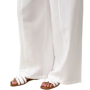 Womens Neutral Wide Leg Casual Trousers Elastic Waist Relaxed Fit Lounge Wear Resort Style Pants - Product Image 3