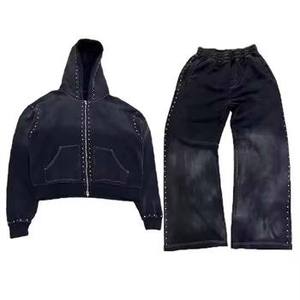 Conjuntos de ropa de calle de otoño para hombre, Sudadera con capucha estampada, sudadera con cordón de lana, pantalones de chándal deportivos informales, chándales de algodón 100% - Product Image 4