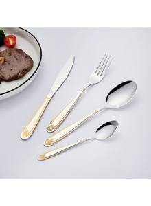 Ensemble de couverts tendance en acier inoxydable écologique avec poignées dorées design, lavable au lave-vaisselle, vaisselle de luxe pour hôtels - Product Image 2