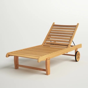Chaise longue d'extérieur en bois de teck massif au design moderne Chaise longue de couleur naturelle Mobilier de jardin - Product Image 3