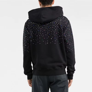 Sweat à capuche élégant pour homme avec strass, motif en cristal thermocollé devant et derrière, coupe unisexe, tissu épais, hiver, 100% coton, vente en gros - Product Image 4