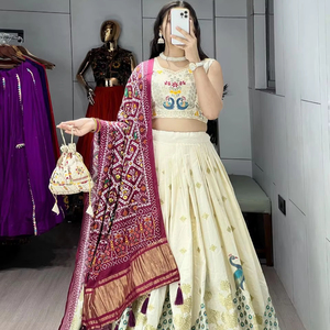 Calidad Premium para mujer 100% algodón puro rico bordado hoja secuencia trabajo indio Lehenga Choli tradicional boda fiesta desgaste - Product Image 1