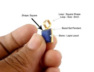 925 Sterling Silver Fine Jewelry Lapis Lazuli Gemstone Pendentif de forme carrée avec lunette en or Vermeil Set Rhodium Collier Bijoux - Product Image 2