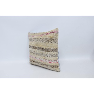 Beige Kantha <b>Patchwork</b> Wool Pillow 16x16 Inches Luxury Embroidered Vintage Fluffy Print Portable for <b>Bedding</b> or Sofa Use - Product Image 4