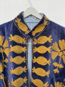 Suzani Embroidery Velvet <b>Short</b> Unisex Quilted <b>Jacket</b> with Cotton Filling Finished Gift for Party Wear - Product Image 3