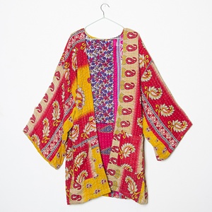 Cotton Hand Block Print Vintage Kantha Kimono Jacket Bathrobe Boho Handmade Kimono Jacket - Product Image 1