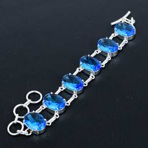 Bracelet à breloques en zircon bleu, fait main, argent sterling 925, bijoux de luxe, cadeau élégant pour un anniversaire, pour femmes - Product Image 1