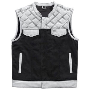 <b>Leather</b> & Denim Men's <b>vest</b> 5-dimensional Club Style <b>Leather</b> <b>Vest</b> Cowhide and Canvas <b>Biker</b> <b>Vest</b> Motorbike & Racing <b>Vest</b> for men's - Product Image 5