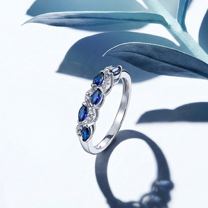 Jeulia Classic Double-Row Half Eternity Wedding Band-Yellow <b>Gold</b> <b>Sapphire</b> <b>Ring</b> - Product Image 4