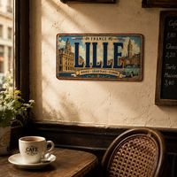 Letrero Metálico Rústico Vintage de Lille, Francia, Decoración de Pared para Viajes, Casas de Huéspedes y Bistrós, Venta al por Mayor