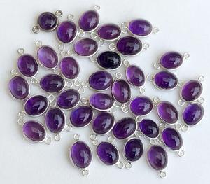 Conectores de plata amatista 925 Conectores de bisel ovalado Encontrar colgantes y dijes chapados en rodio para Joyería Fina - Product Image 2