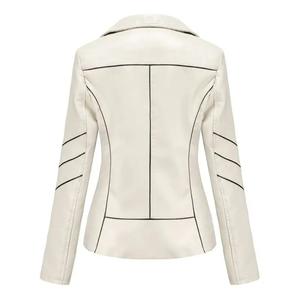Chaqueta de abrigo con cremallera y solapa privada elegante de cuero genuino, ropa de abrigo delgada personalizada, chaqueta de Moto para mujer - Product Image 5