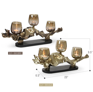 Bougeoir en métal attrayant en laiton AK avec 3 supports en verre dans un ensemble de 2 finis antiques pour décor de festival/occasion spéciale - Product Image 3