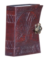 Journal de notes antique en cuir véritable gaufré grand arbre de vie fait à la main avec des pages blanches vierges en laiton antique C-Lock