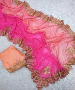 Robes de mariée pakistanaises élégantes: Embrassez le luxe avec des saris en soie Crape/Creepe Satin Net Chiffon Chinon Sana Silk Sarees - Product Image 6