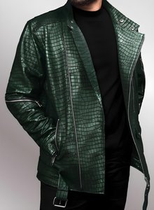 Veste en cuir de crocodile noir de luxe tendance pour hommes, vêtement d'extérieur authentique fait à la main, mode d'hiver personnalisée - Product Image 3