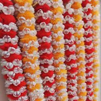 Karangan Bunga Melati Buatan Tangan India Berkualitas Tinggi 5 Kaki Gaya Modern India Selatan Merah Kuning Pompom Dekorasi Rumah