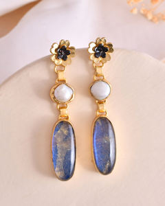 Impresionante personalidad mujer pendiente perla Natural y ópalo piedra preciosa oro y Negro plateado gota colgante pendiente - Product Image 3