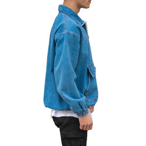 Chaqueta Vaquera de Moda para Hombre en Azul, Logotipo Personalizado, Talla Grande, 90% Algodón, 10% Poliéster, Chaqueta Larga con Bolsillos Tipo Canguro, Ropa Urbana - Product Image 4