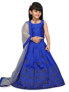 Shoryam Fashion Girls Designer Blue Ghagra Choli Set Floral Zari Embroidery Net <b>Wrap</b> Traditional Indian Boutique Wear Party - Product Image 4