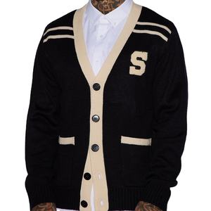 Custom Embroidery <b>Knit</b> Varsity <b>Cardigan</b> Sweater <b>Men</b> Knitwear Long Sleeve Uniform Jacquard V-Neck Knitted <b>Cardigan</b> Sweater <b>Men</b> - Product Image 1